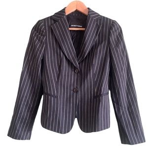 Emporio Armani Pinstripe Charcoal Tan 100% Virigin Wool Blazer Sz 6 Office Work